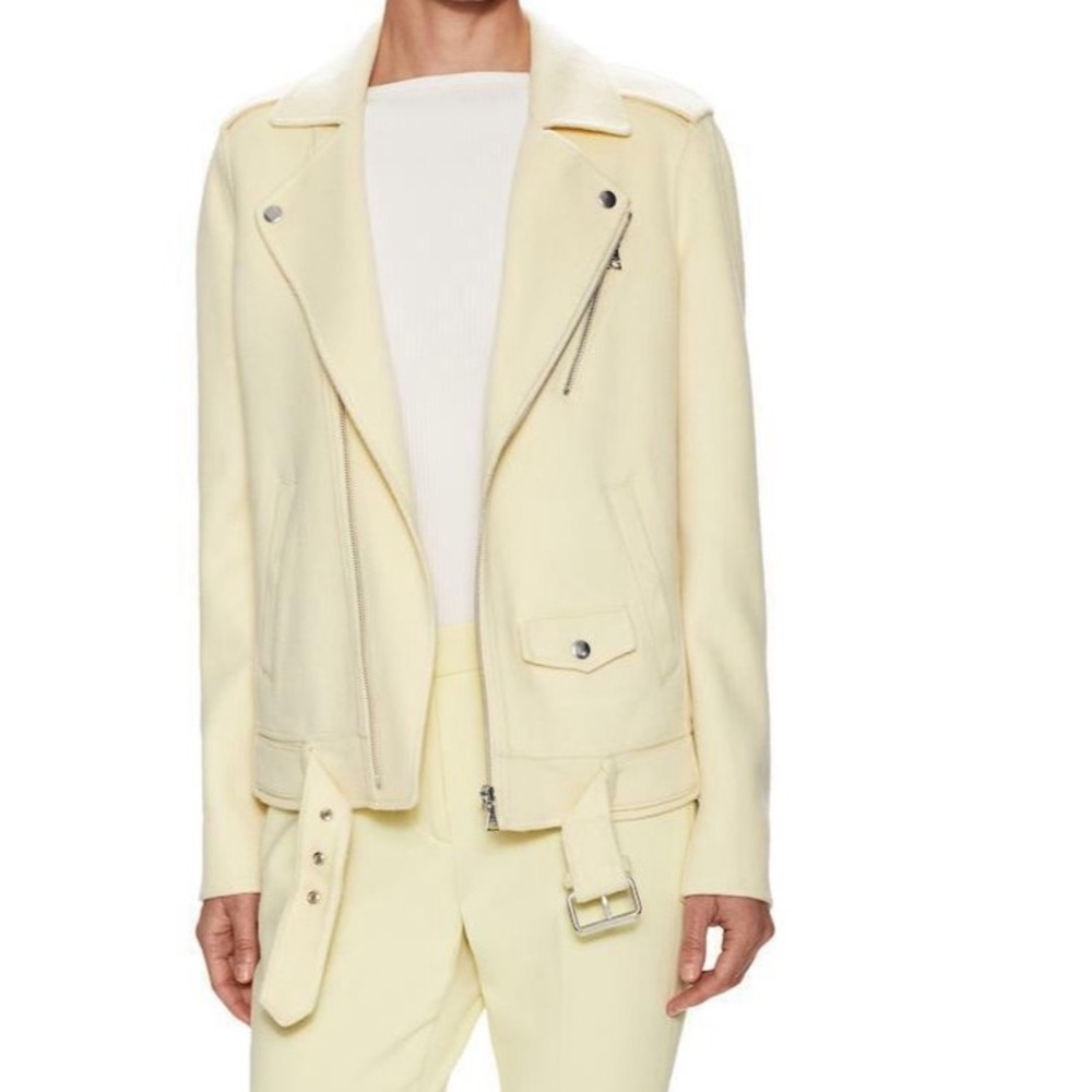 NWT $595 Theory Tralsmin Motorcycle Dusty Yellow Wool Cashmere Jacket